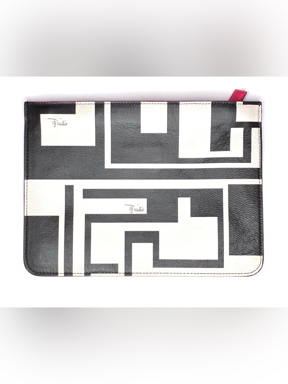 Emilio Pucci Black & White Geometric Labirinto Leather Clutch Pouch Pink Trim